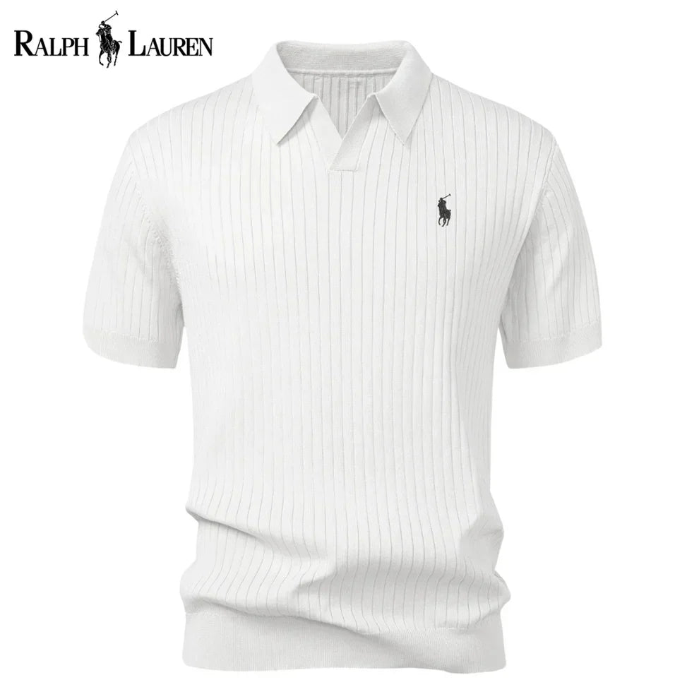 Chemise polo en tricot à col en V rayée RL™