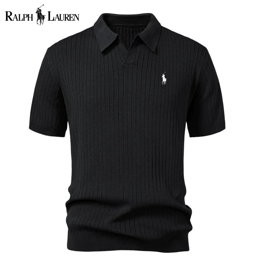 Chemise polo en tricot à col en V rayée RL™