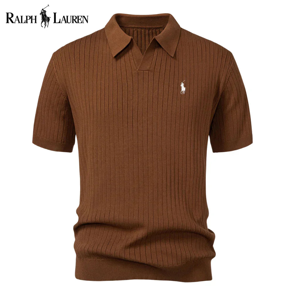 Chemise polo en tricot à col en V rayée RL™