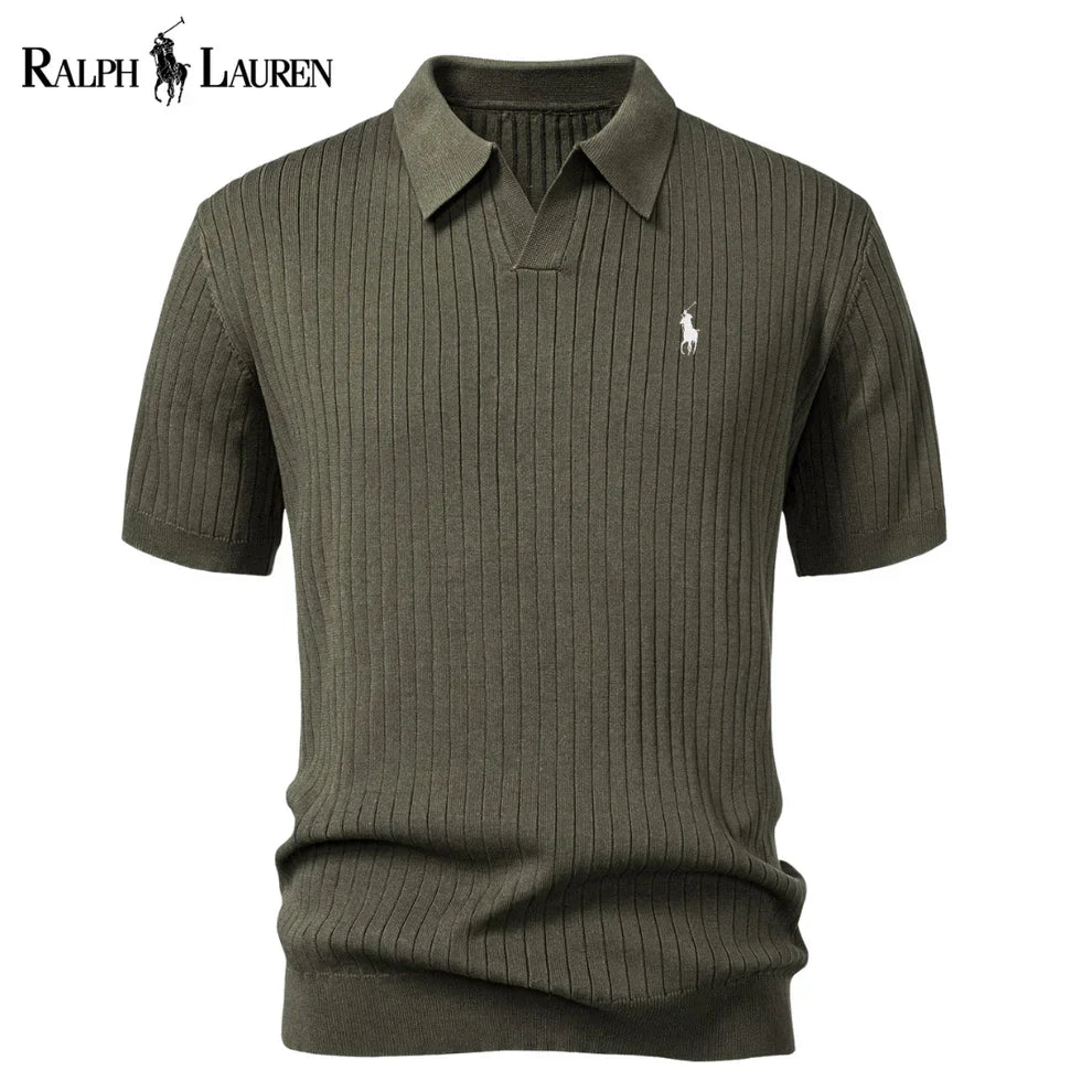Chemise polo en tricot à col en V rayée RL™
