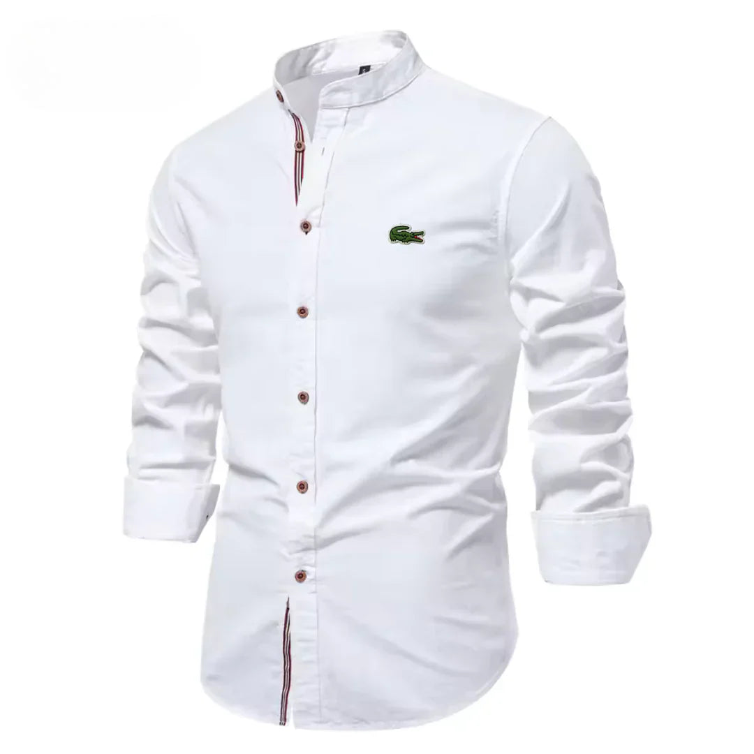 Chemise en coton et lin pour homme avec broderie