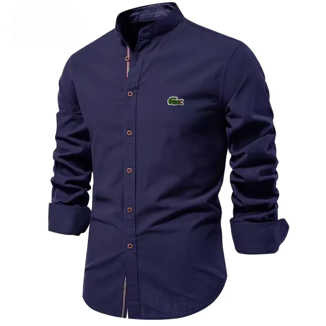Chemise en coton et lin pour homme avec broderie