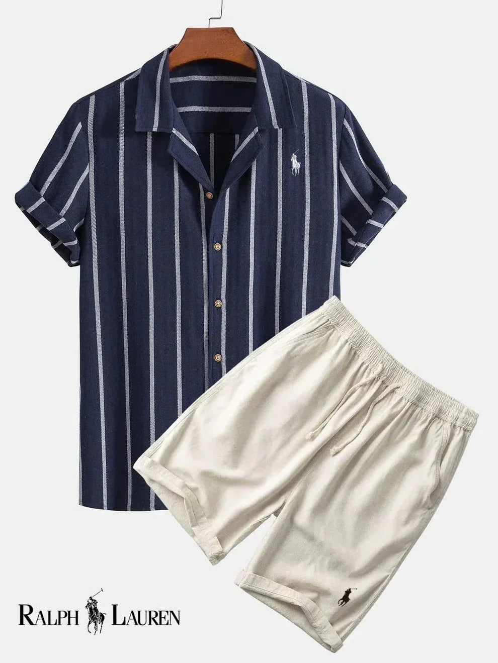 Ensemble chemise cubaine rayée et short pour homme