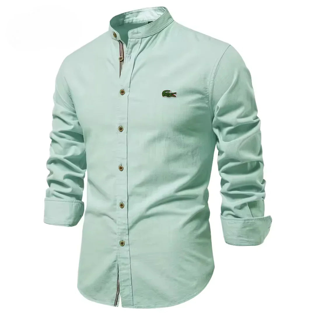 Chemise en coton et lin pour homme avec broderie