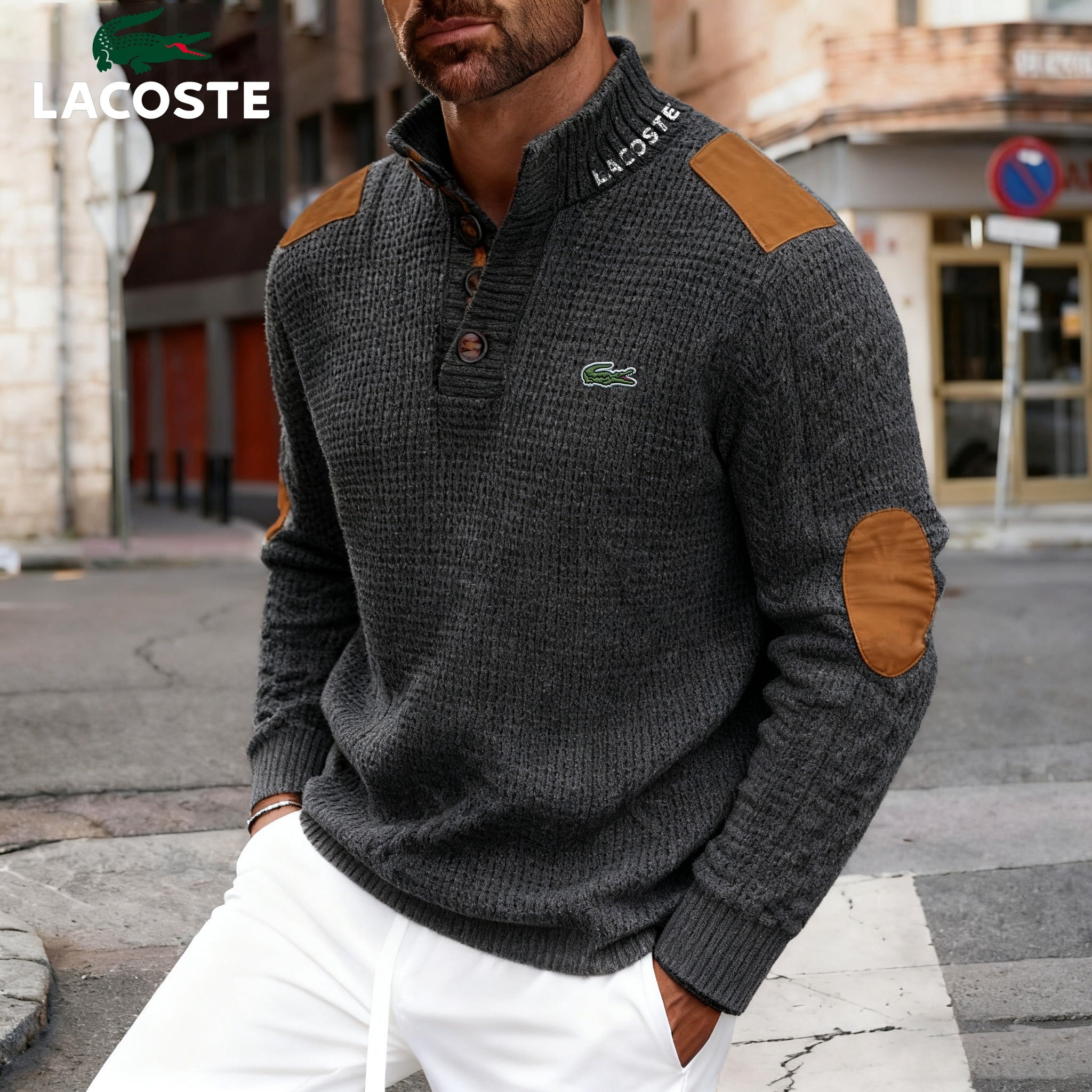 Pull LC pour homme en maille, col boutonné